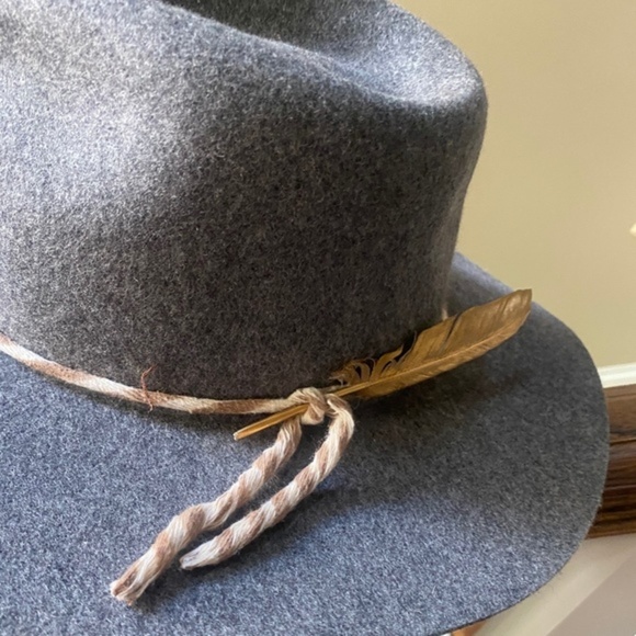 Anthropologie Grey Feather Trimmed Rancher Hat - Picture 2 of 9